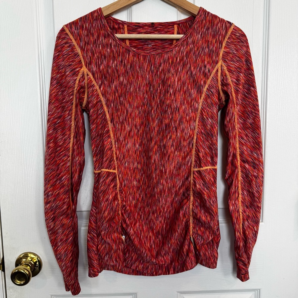 Athleta Foundation Slim Top Size XS Red Space Dye Running Shirt Thumbholes